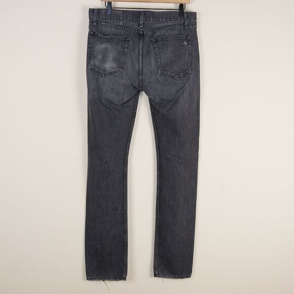 Rag & Bone RB 23X Jay Skinny Worn Rock Distressed Black Slub Jeans Mens Sz 33 - Picture 3 of 15